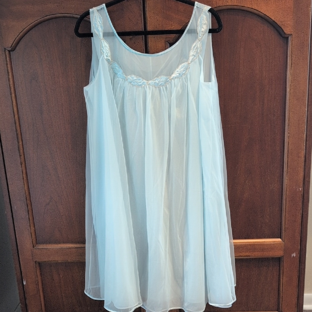 Vanity Fair Vintage Light Blue Sheer Tricot Nightgown